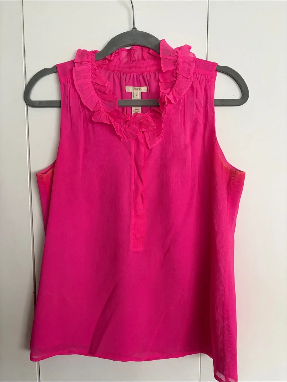 J. Crew Hot Pink Ruffle Neck Sleeveless Camisole